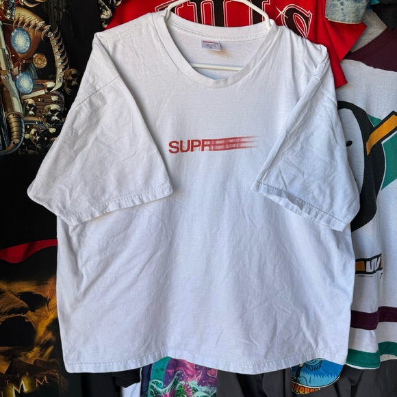 SUPREME RARE MOTION LOGO XL MENS GRAPHIC TEE SHIRT HYPE STREETWEAR WHITE RED - Picture 1 of 10